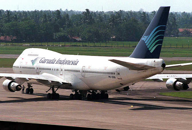 A Boeing 747-200 jumbo jet owned by Indonesia Garuda Airlines waits on the tarmac for take off at Jakarta's International Airport in Indonesia.