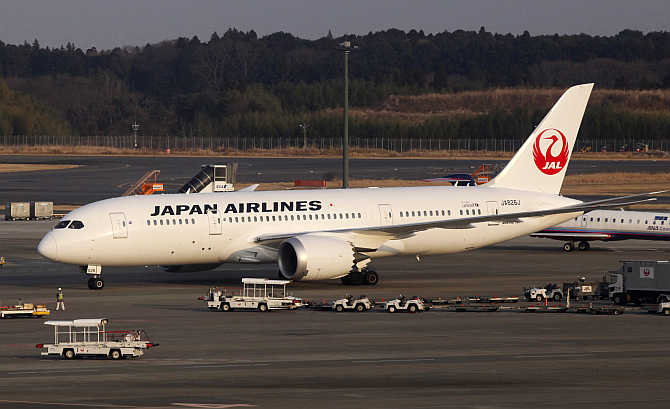 A Japan Airlines's plane at New Tokyo international airport in Narita, east of Tokyo, Japan.
