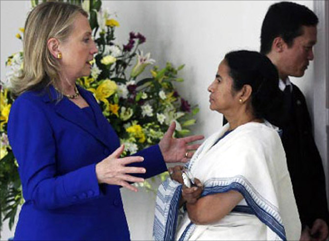 Mamata Banerjee with Hillary Clinton.