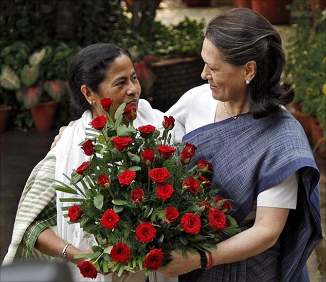 Mamata Banerjee with Congress president Sonia Gandhi.