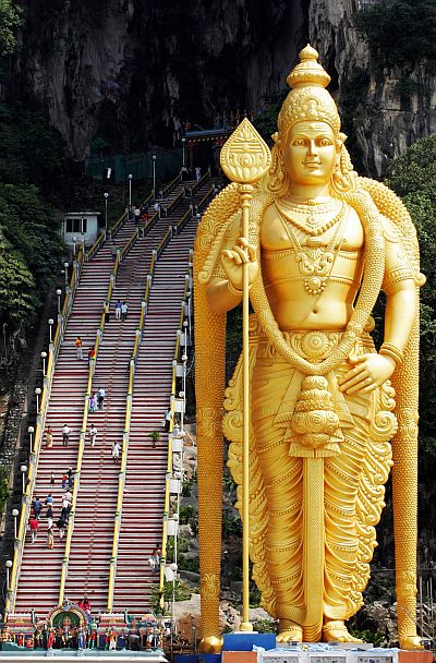 Giant statue of Lord Muruga at Batu Caves temple.