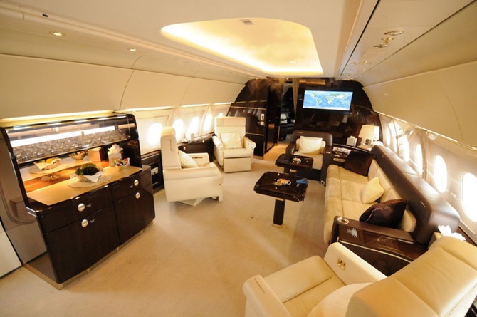 Cabin of the ACJ318 operated on VVIP charter flights by Al Jaber Aviation.