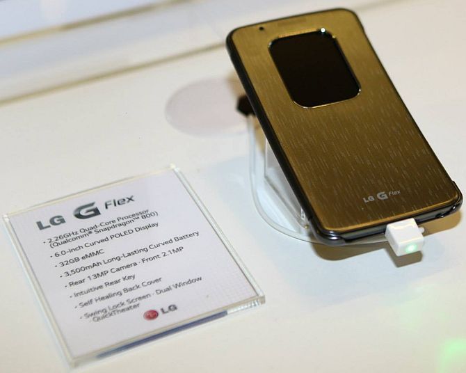 LG G Flex smartphone on display at an event.