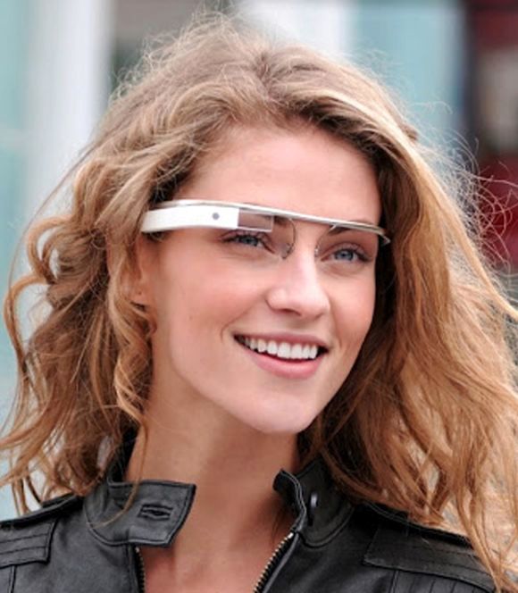 A model wearing Google Glass.