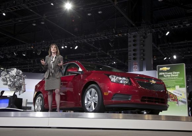 Cristi Landy, Chevrolet marketing director for small cars speaks during the debut of the 2014 Chevy Cruze Clean Turbo Diesel at the Chicago Auto Show.