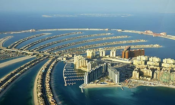 An aerial view of Dubai's PalmIsland, a project of Dubai World.
