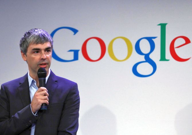 Google CEO Larry Page speaks during a press announcement.