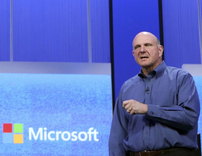 Microsoft's former CEO Steve Ballmer speaks during his keynote address at the Microsoft Build conference in San Francisco.