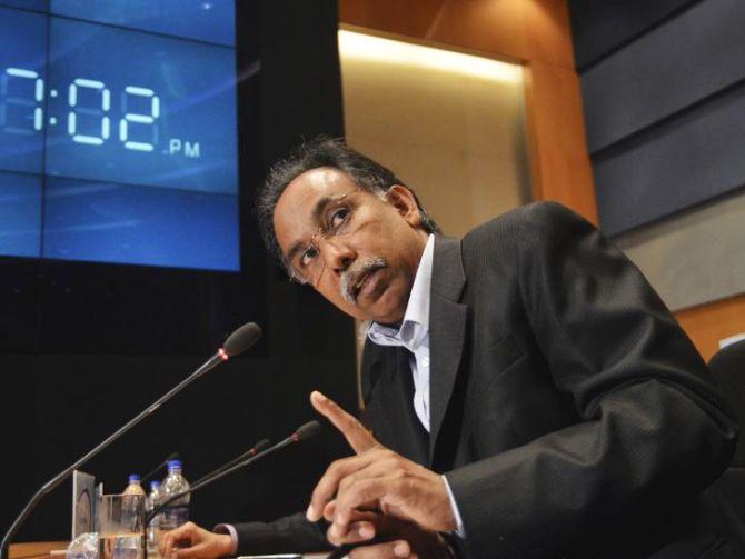 S.D. Shibulal, chief executive officer of Infosys, speaks during the announcement of the company's quarterly financial results at their headquarters in Bangalore.