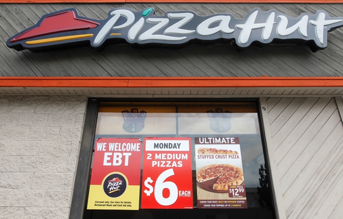 A Pizza Hut restaurant is pictured in Burbank, California.