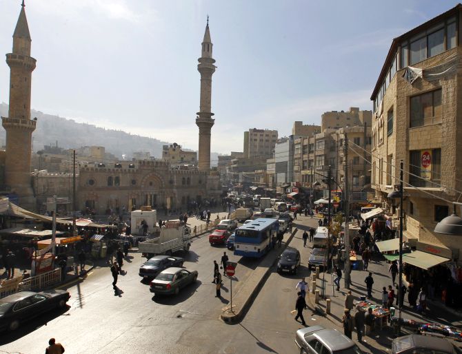 General view of the downtown area of the Jordanian capital near the Grand Husseini mosque in Amman.