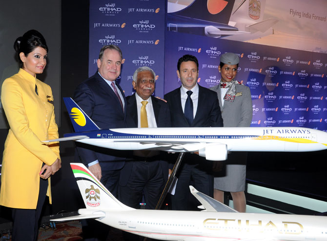 James Hogan of United Arab Emirates Etihad Airways and Jet Airways Chairman Naresh Goyal.