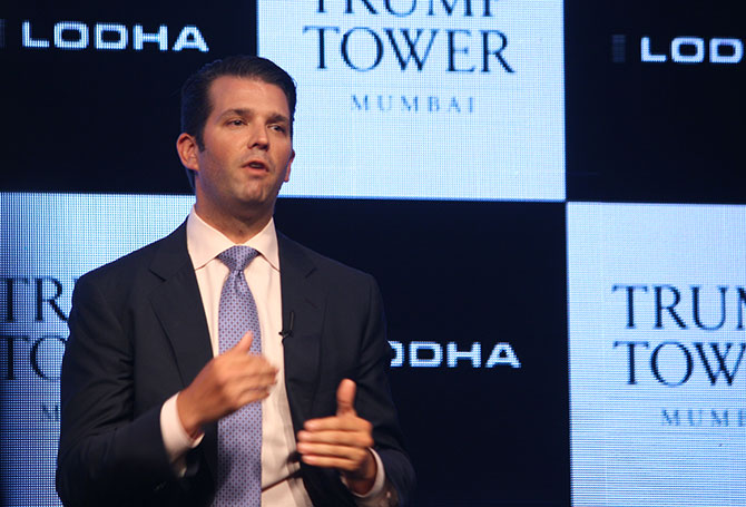Donald Trump Jr speaks at the press conference in Mumbai.
