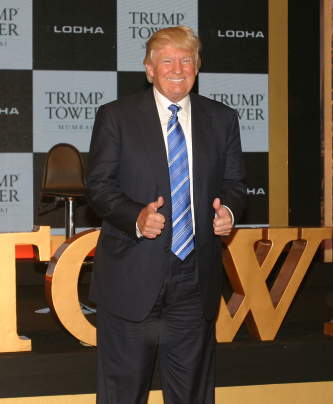 Donald Trump speaks at the press conference in Mumbai.