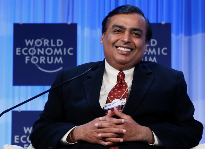 Chairman and Managing Director of Reliance Industries Mukesh Ambani attends the annual meeting of the World Economic Forum in Davos January 25, 2013.