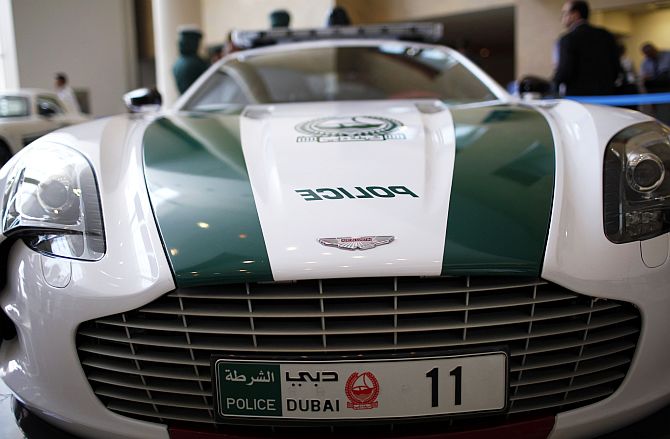 An Aston Martin car used by Dubai police.