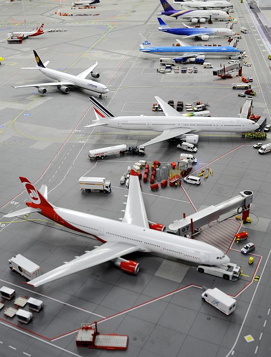  Models of planes are pictured at an airport.