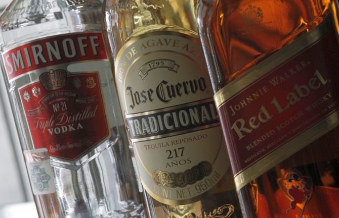 A bottle of Jose Cuervo Tequila rests on a shelf in Mexico City.