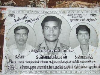A picture of the three men shot dead by the police in May, allegedly for smuggling red sanders wood