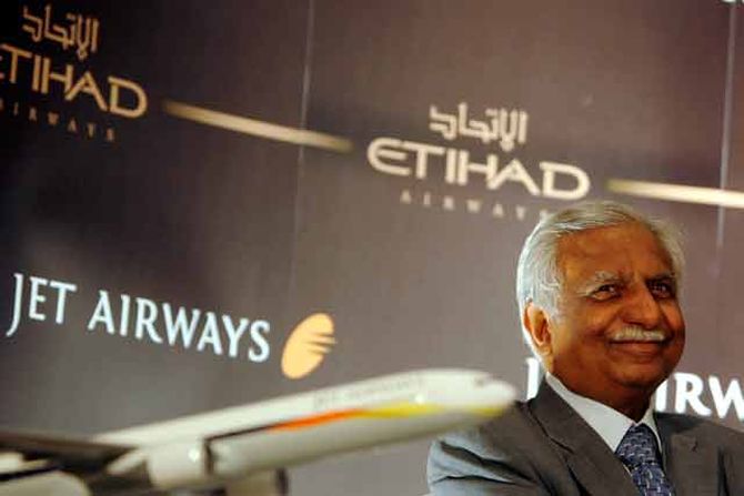 India's Jet Airways Chairman Naresh Goyal attends a news conference.