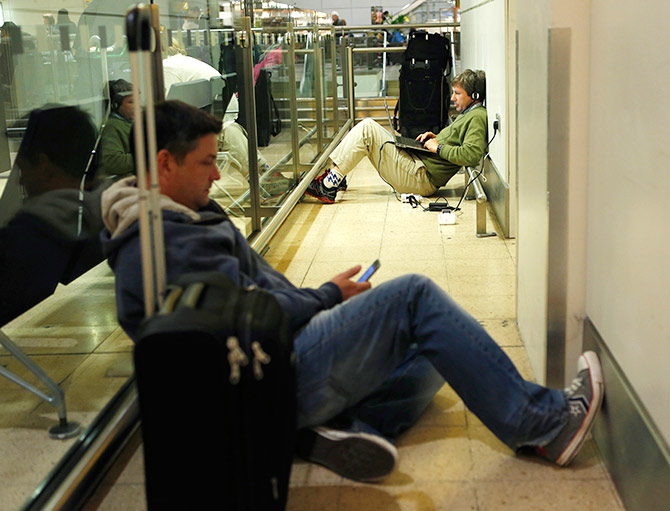 Passengers wait after short haul flights.