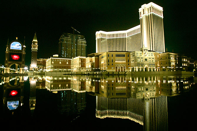 A night view of the Venetian Macao Resort Hotel is seen in Macau.