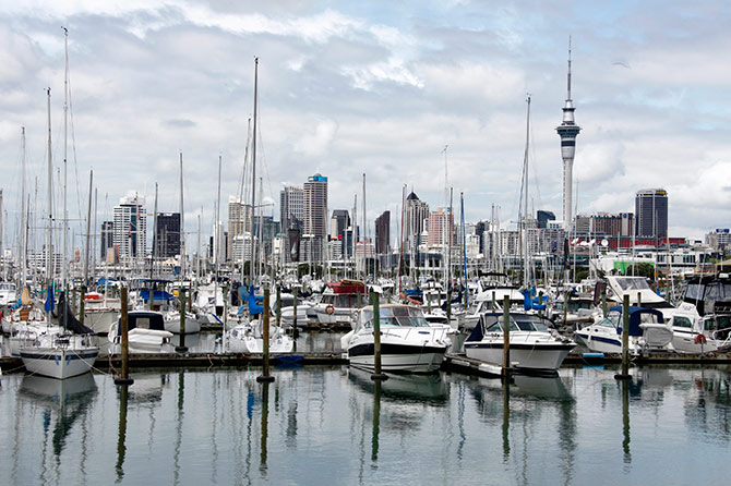 A view of the city skyline from Westhaven in Auckland.