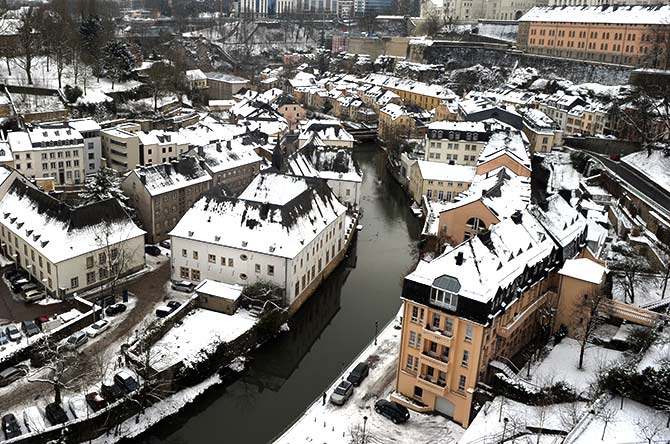 The Petrusse river is seen near old fortifications of the city of Luxembourg.