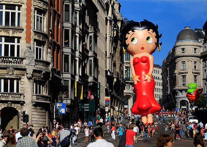 A giant balloon of Betty Boop floats during the Balloon Day Parade in central Brussels.