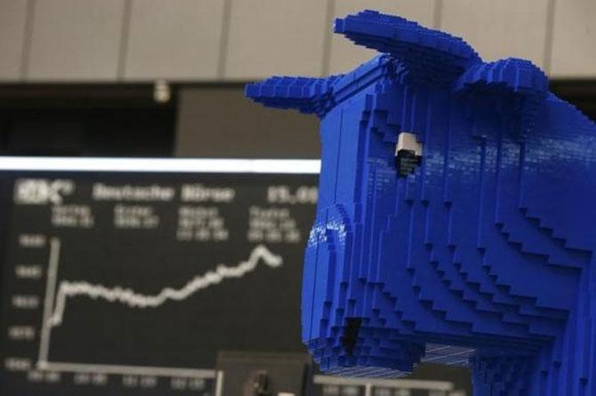 A bull figure made of 210,000 pieces of Lego.