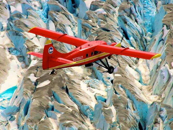 NASA's DHC-3 Otter plane flies in Operation IceBridge-Alaska surveys of mountain glaciers in Alaska. 