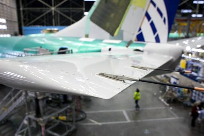 he horizontal stabilizer of a Boeing 737 jetliner is pictured during a tour of the Boeing 737 assembly plant in Renton.