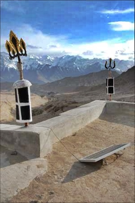  A view of a solar panel on the roof of Lamayuru Monastery in Laddakh.