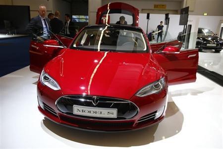 Tesla model S car at the Frankfurt Motor Show.