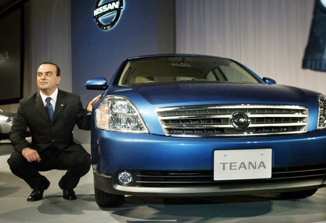This file photograph shows Carlos Ghosn unveiling the Teana in Tokyo.