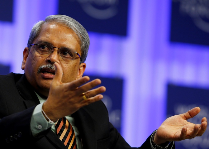 Executive Chairman of Infosys Kris Gopalakrishnan speaks during a session at the World Economic Forum in Davos January 25, 2014.