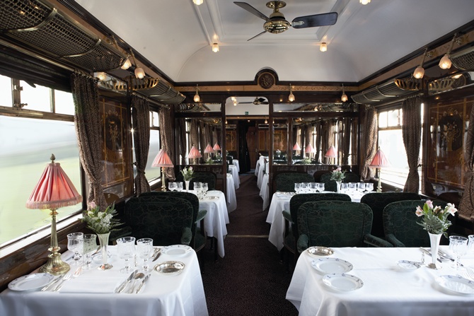 A restaurant inside the Venice Simplon-Orient-Express.