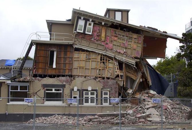 A damaged backpackers hostel is seen after an earthquake in central Christchurch.