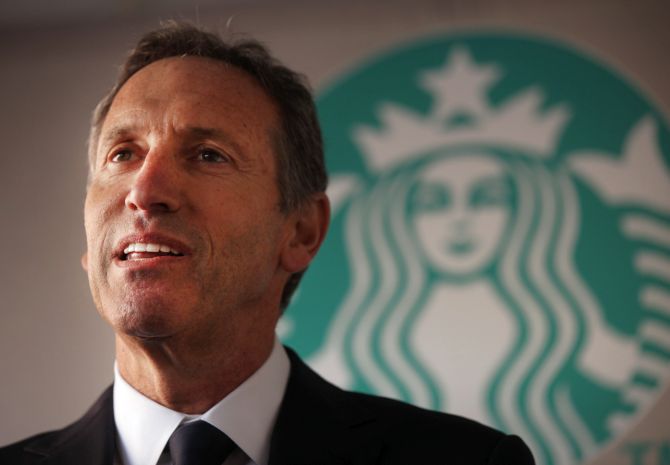 Starbucks CEO Howard Schultz speaks at an event.