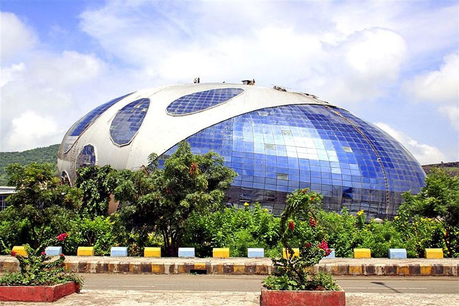 Glass building in Pune campus.