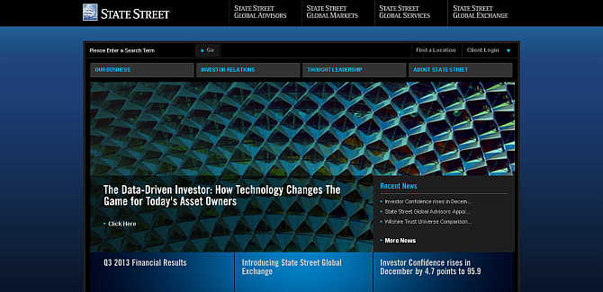 Homepage of State Street website.