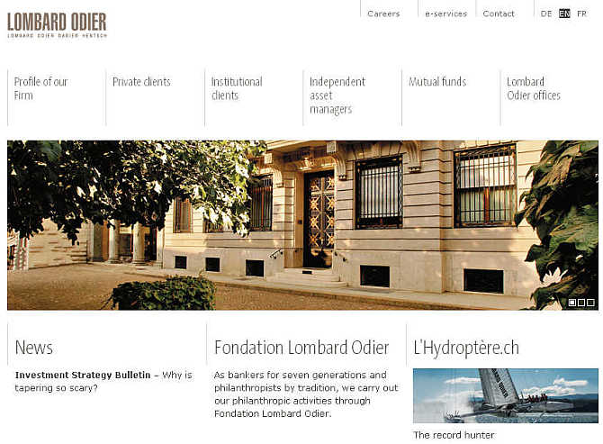 Homepage of Lombard Odier & Cie website.