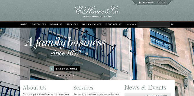 Homepage of C Hoare & Co's website.