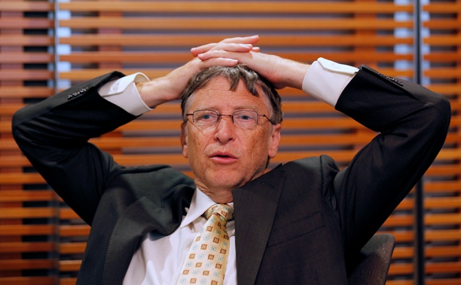 Microsoft Corporation founder Bill Gates pauses during a news interview at the Bill & Melinda Gates Foundation office in Washington.