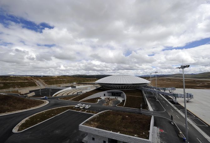 A view shows the Daocheng Yading Airport under construction.