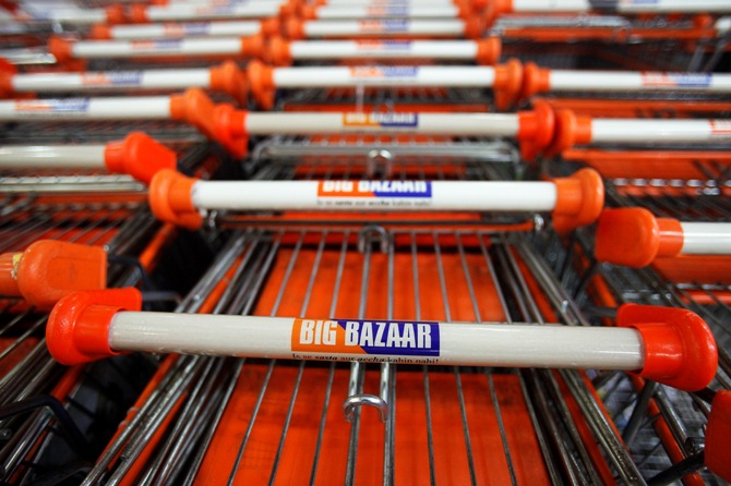 Shopping carts are parked at the Big Bazaar retail store in Mumbai.
