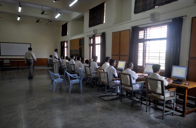 Inmates attend a training session for a business process outsourcing centre located at the Cherlapally Central Jail on the outskirts of Hyderabad.
