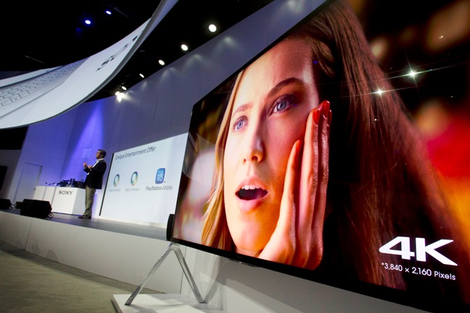 A Sony 85-inch Bravia XBR-X950B 4K television plays video after being unveiled during a Sony news conference at the Consumer Electronics Show, in Las Vegas, Nevada, January 6, 2014.