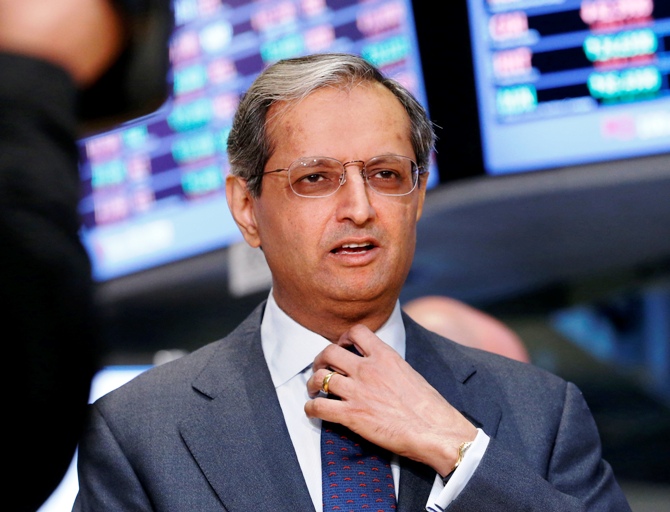 Former Citigroup CEO Vikram Pandit gives an interview on the floor of the New York Stock Exchange.