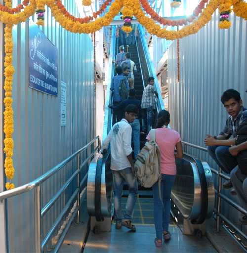 Escalator at Mumbai's Dadar station.